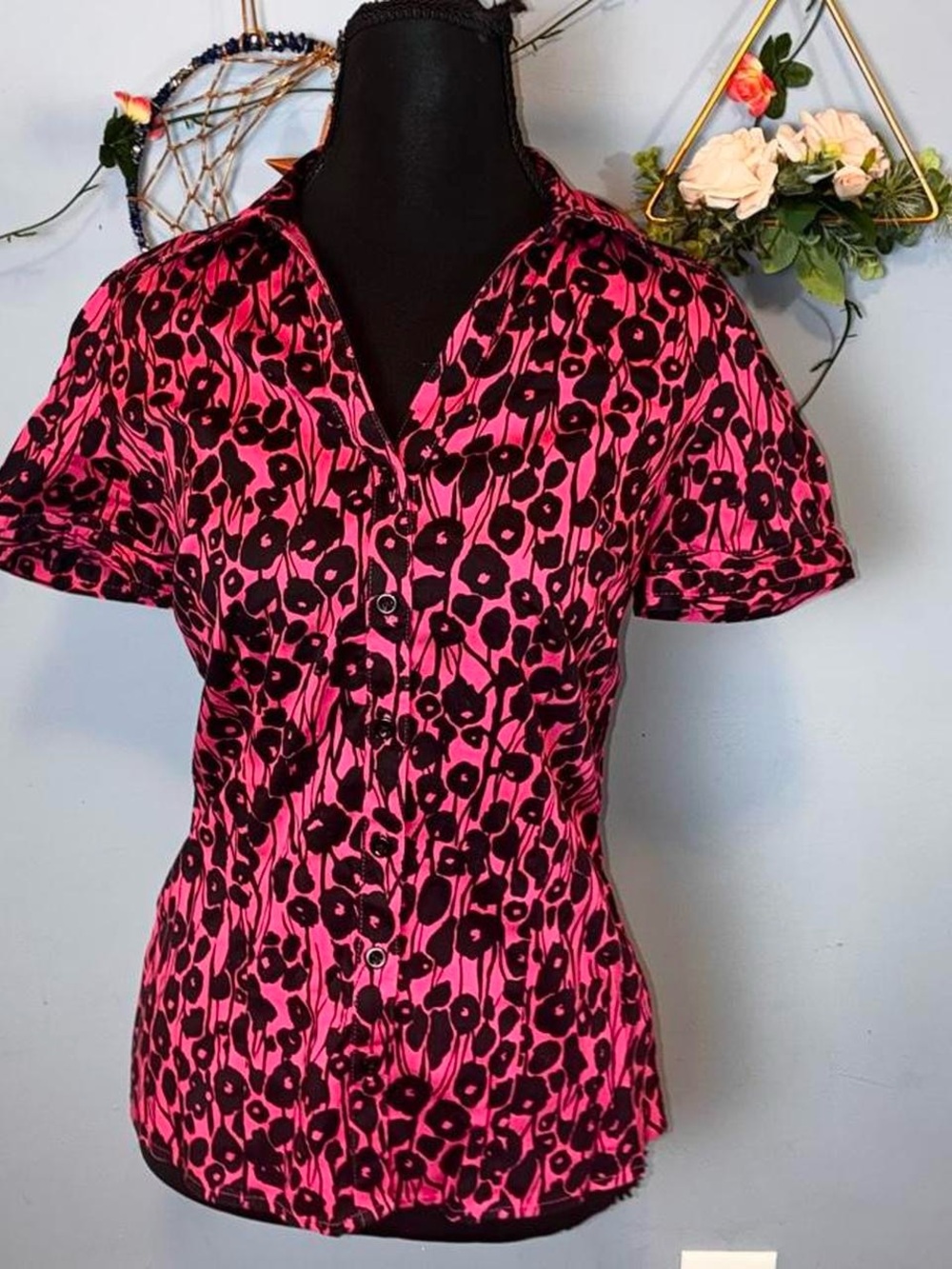Y2K Pink & Black Apt 9 Floral Blouse (S)